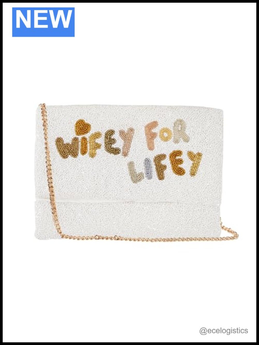 Beaded Clutch - Canvas Evening Bag with Chain Strap